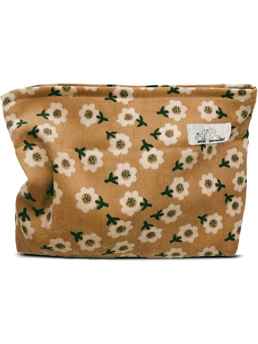New Women's Floral Corduroy Makeup Bag, Travel Cosmetic Pouch Organizer - Khaki